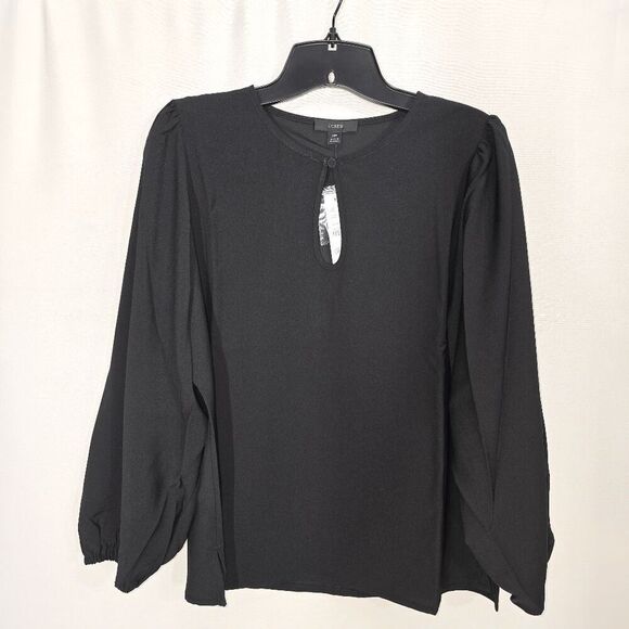 J. Crew Tops - J. Crew Black Puff-sleeve Satin-back Crepe Top Medium Petite